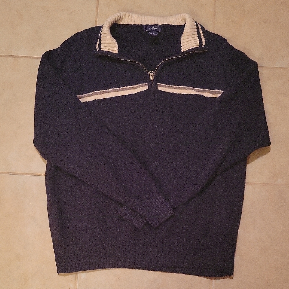 Dockers Men's Black Zip-Up Sweater with Cream Accents
